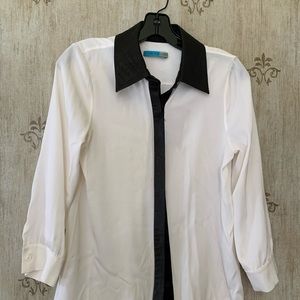 White blouse with leather detail